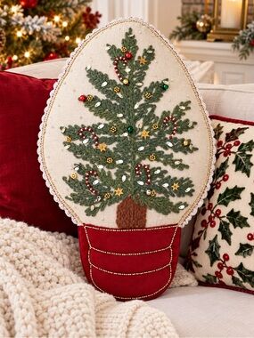 Christmas Beaded Tree Light Bulb Shape Decor Pillow St. Nicholas Square NWT